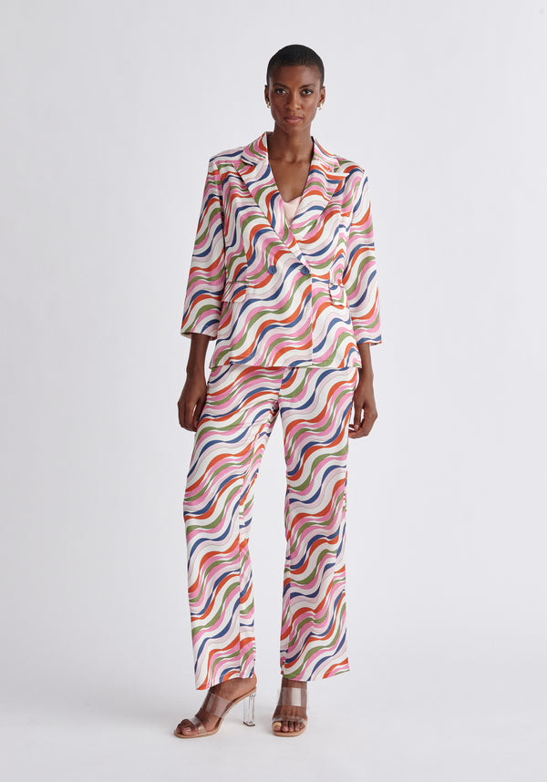 Paisie Belted Wave Print Blazer in Pink